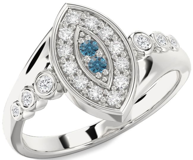 Blue Diamond Silver Evil Eye Ring
