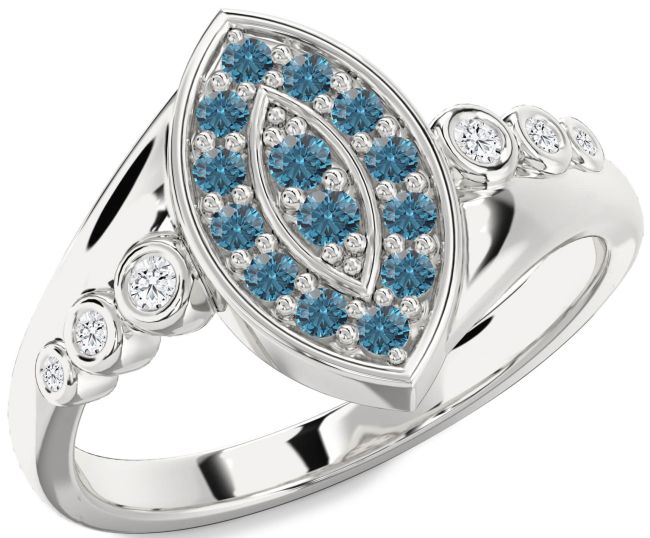 Blue Diamond Silver Evil Eye Ring
