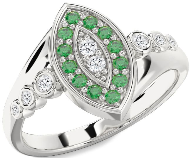 Emerald & Diamond Silver Evil Eye Ring