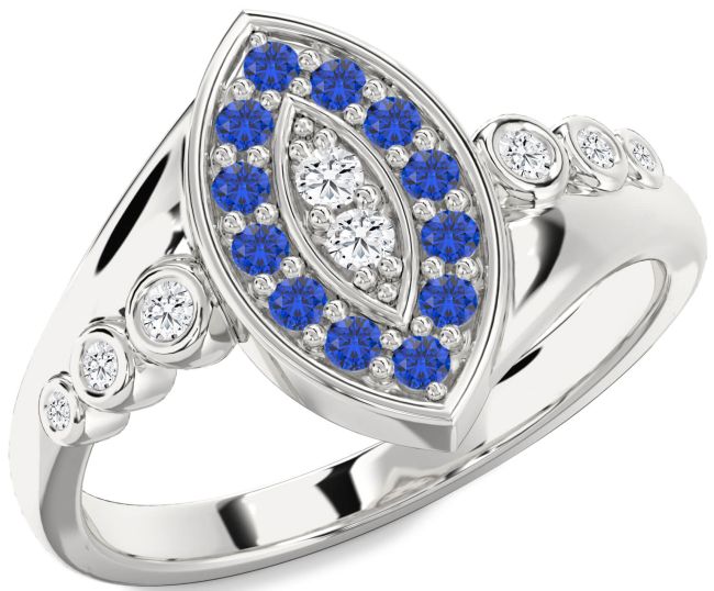 Diamond & Blue Sapphire Silver Evil Eye Ring