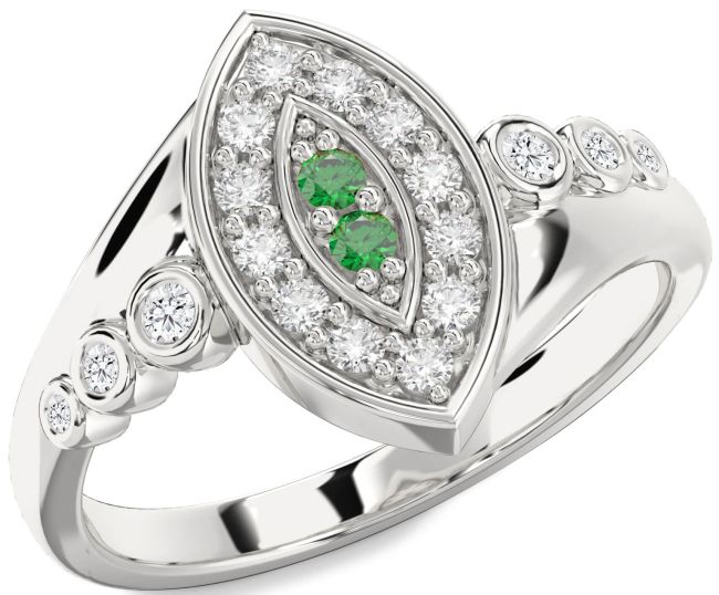 Diamond & Emerald Silver Evil Eye Ring
