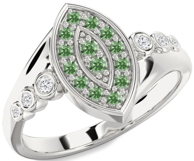 Green Diamond Silver Evil Eye Ring