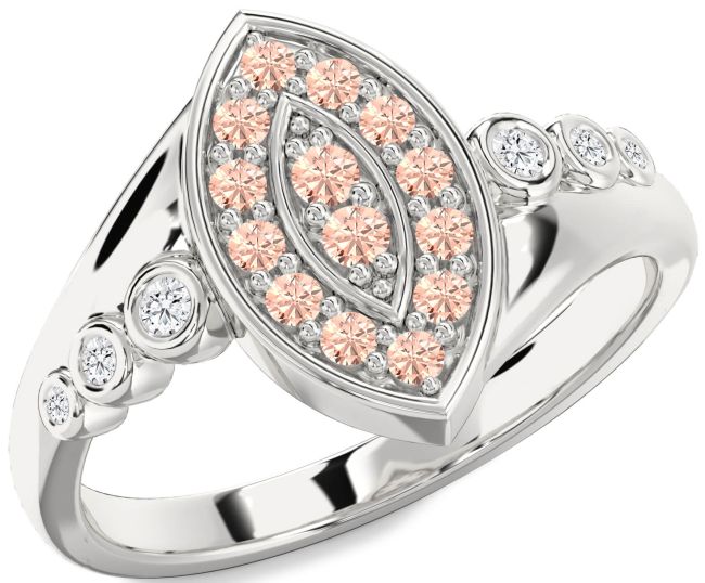 Diamond Morganite Silver Evil Eye Ring