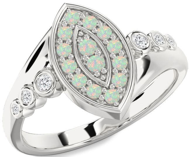 Diamond Opal Platinum Evil Eye Ring