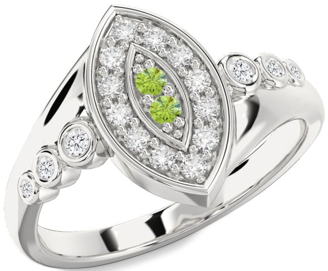 Diamond & Peridot Silver Evil Eye Ring