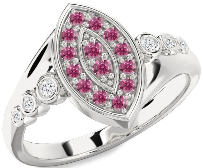Diamond Pink Tourmaline Silver Evil Eye Ring