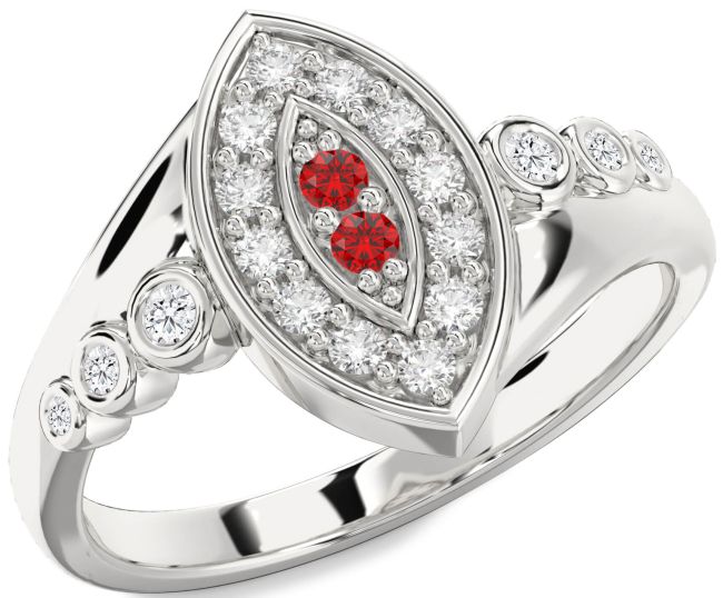 Diamond & Ruby Silver Evil Eye Ring
