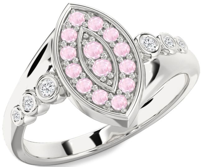 Diamond Rose Quartz Silver Evil Eye Ring