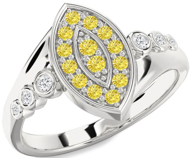 Yellow Diamond Silver Evil Eye Ring