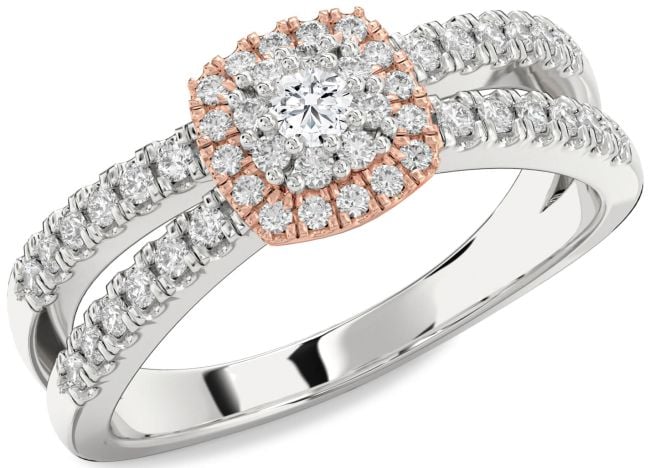 Diamond Platinum & Rose Gold Halo Round Promise Ring
