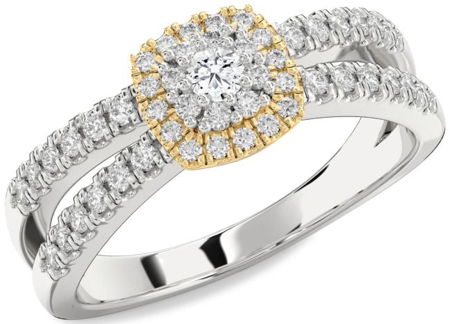 Diamond Gold Silver Halo Round Promise Ring
