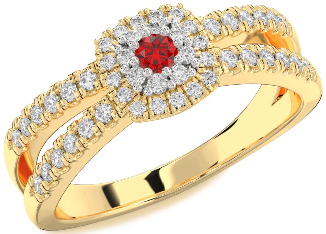 Diamond Ruby Gold Halo Round Promise Ring