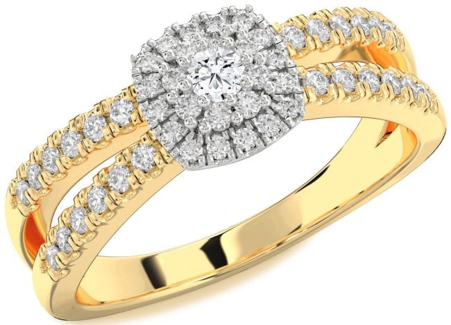 Diamond White Yellow Gold Halo Round Promise Ring