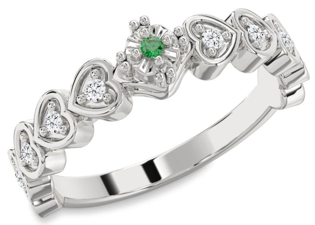 Diamond Emerald Silver Heart Promise Ring