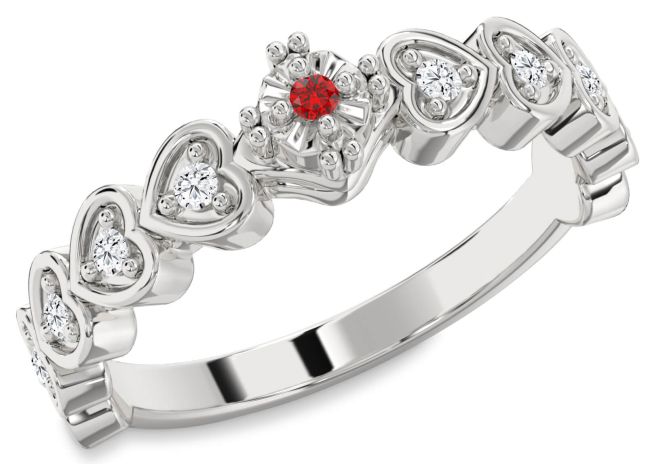 Diamond Ruby Silver Heart Promise Ring