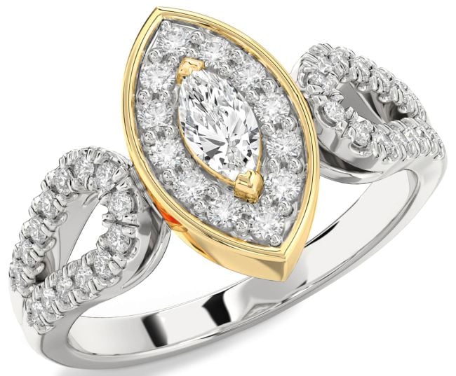 Diamond Silver & 10K gold Halo Marquise Promise Ring