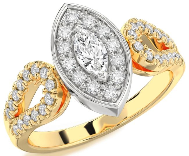 Diamond Platinum & Yellow Gold Halo Marquise Promise Ring