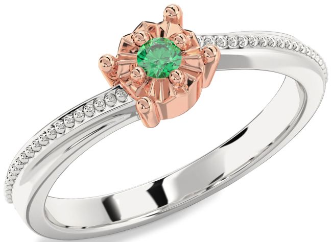 Emerald Rose Gold Silver Round Promise Ring