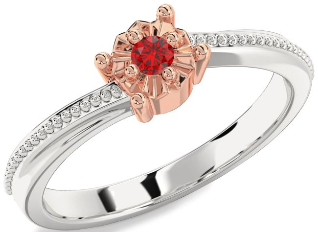 Ruby White Rose Gold Round Promise Ring