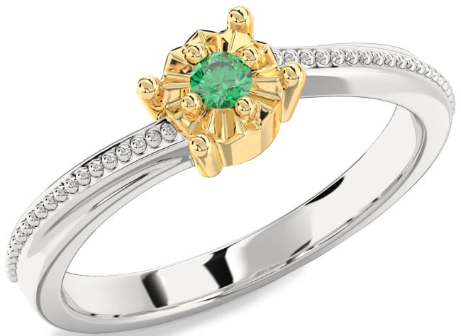 Emerald Gold Silver Round Promise Ring