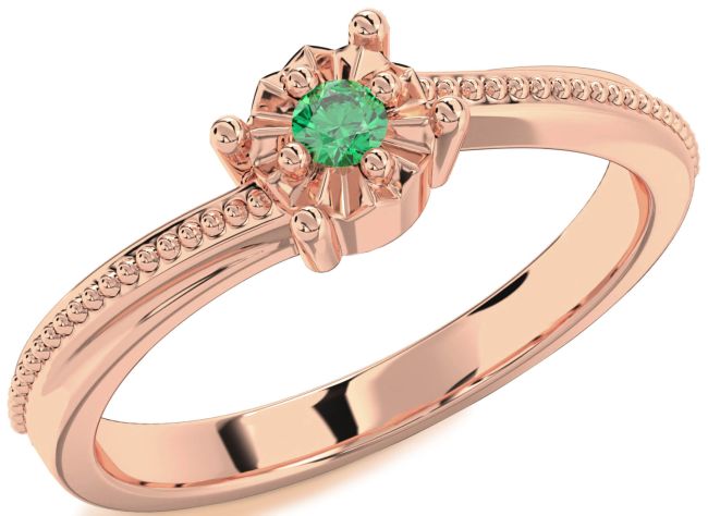 Emerald Rose Gold Round Promise Ring