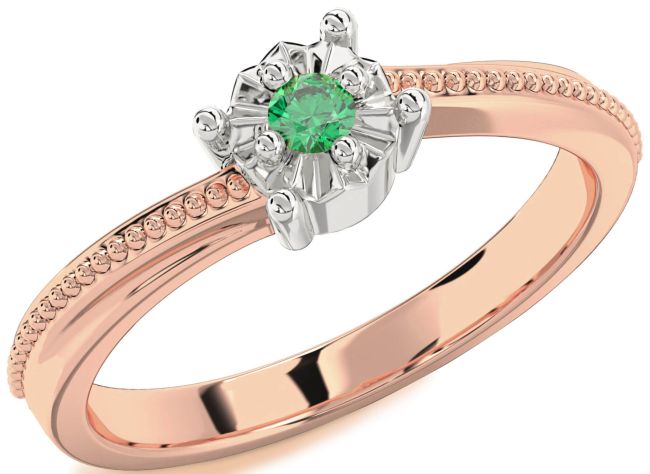 Emerald Rose Gold Silver Round Promise Ring