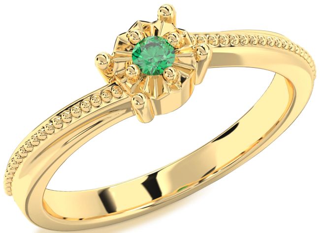 Emerald Gold Round Promise Ring