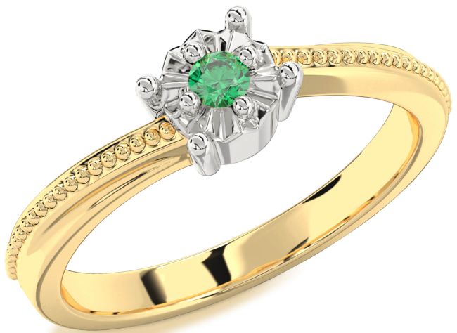 Emerald Gold Silver Round Promise Ring