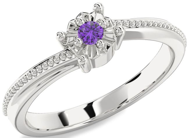 Amethyst Silver Round Promise Ring