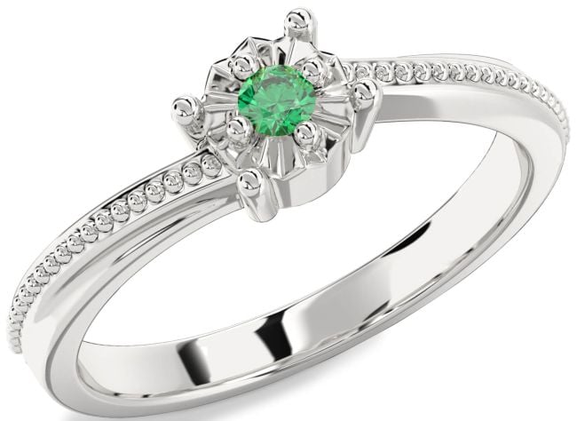 Emerald Silver Round Promise Ring
