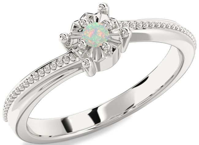Opal Platinum Round Promise Ring