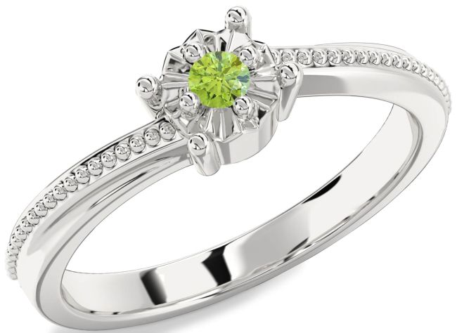 Peridot Silver Round Promise Ring