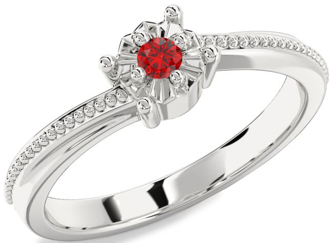 Ruby Silver Round Promise Ring