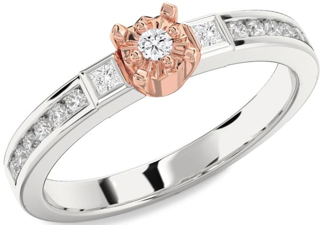 Diamond Rose Gold Silver Round Three Stone Engagement Ring