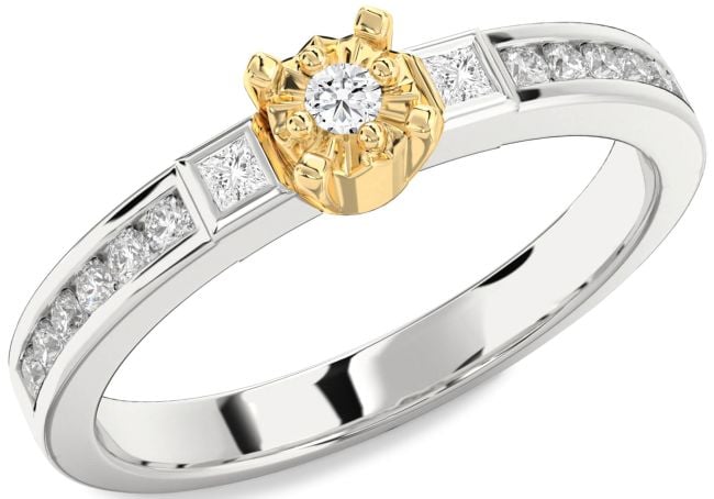 Diamond Platinum & Yellow Gold Round Three Stone Engagement Ring
