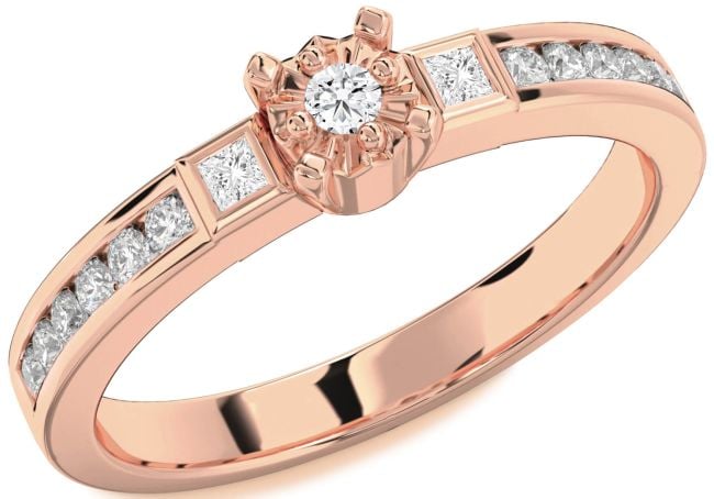 Diamond Rose Gold Silver Round Three Stone Engagement Ring