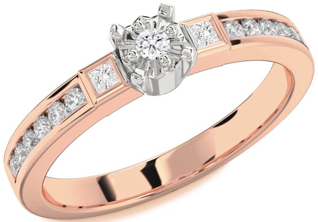 Diamond Rose Gold Silver Round Three Stone Engagement Ring