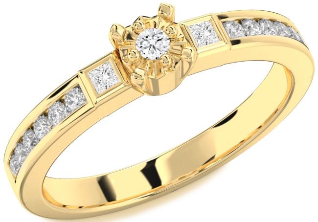 Diamond Gold Round Three Stone Engagement Ring