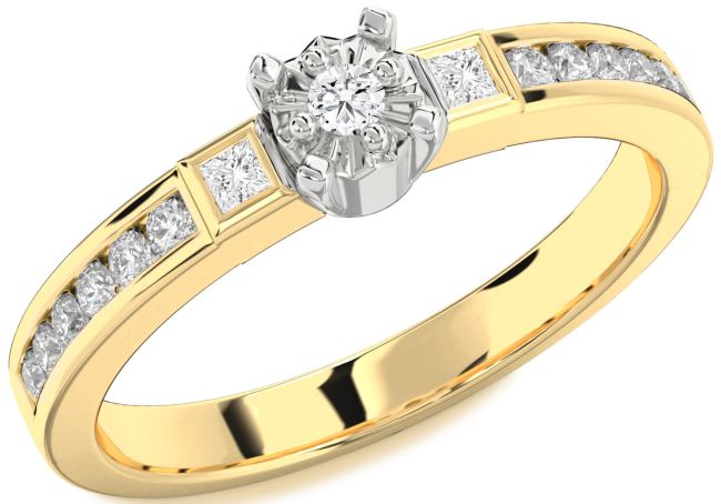 Diamond White Yellow Gold Round Three Stone Engagement Ring