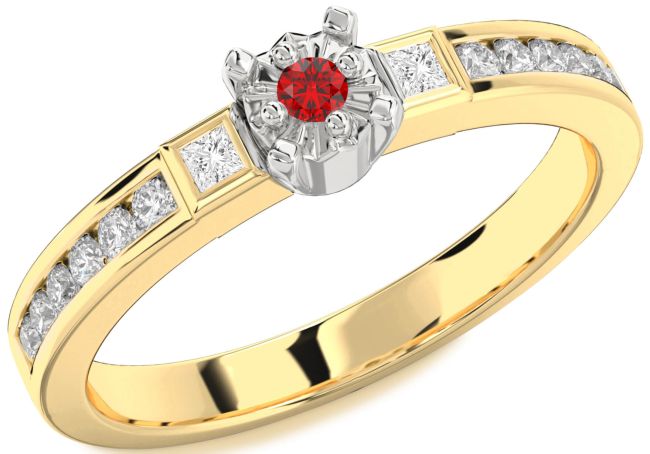 Diamond Ruby Gold Silver Round Three Stone Engagement Ring