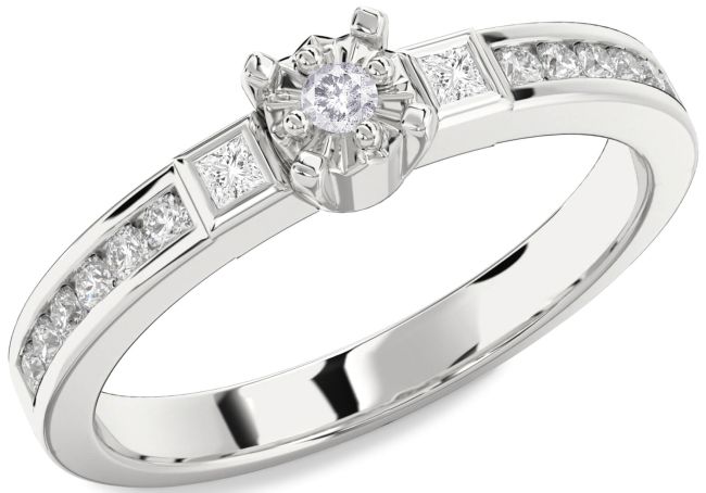 Salt & Pepper Diamond Silver Round Three Stone Engagement Ring