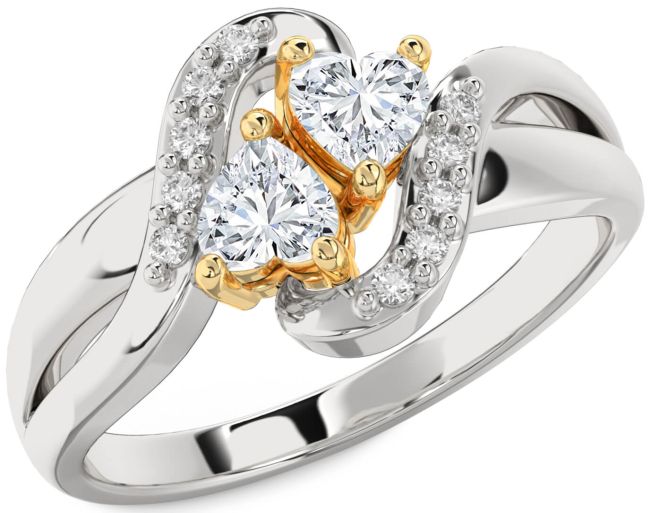 Diamond Platinum & Yellow Gold Two Heart Ring