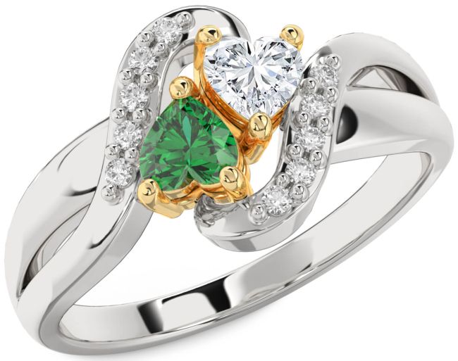 Diamond Gold Silver Two Heart Promise Ring