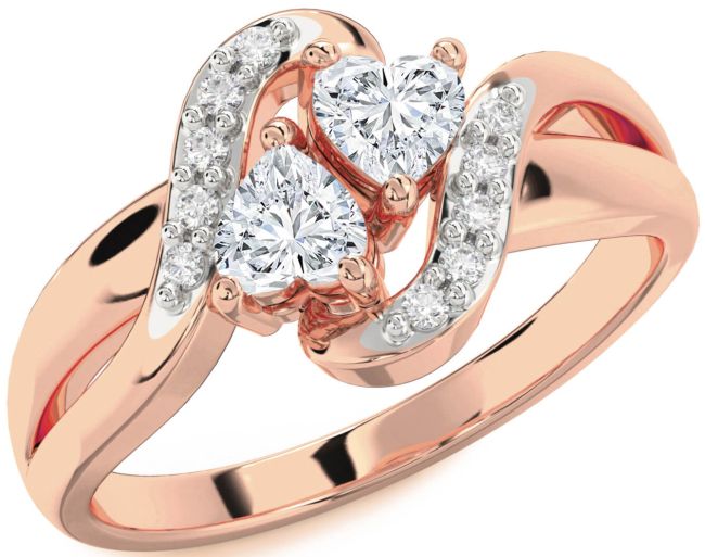 Diamond Rose Gold Two Heart Ring