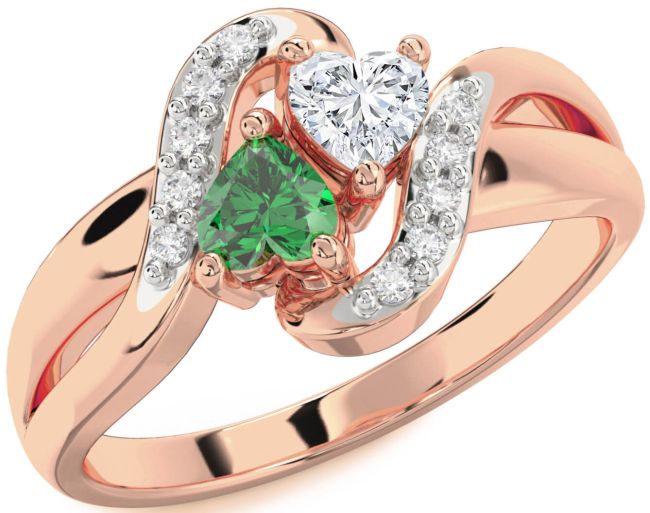 Diamond Rose Gold Silver Two Heart Promise Ring