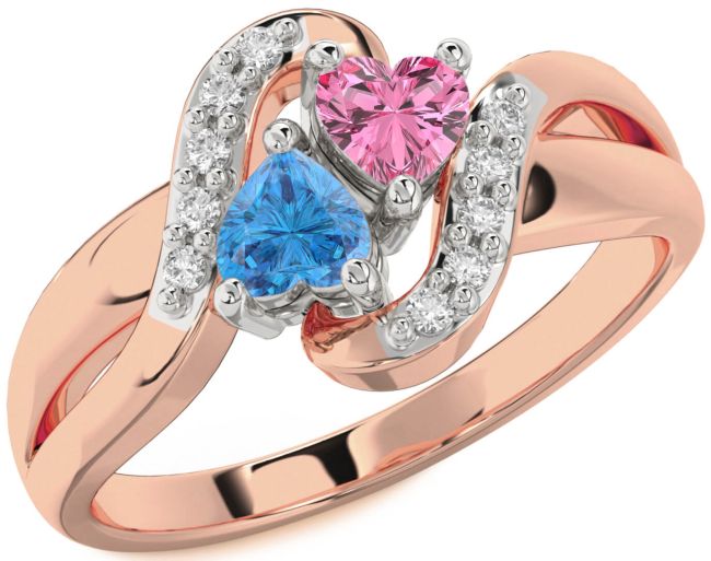 Diamond Platinum & Rose Gold Two Heart Promise Ring