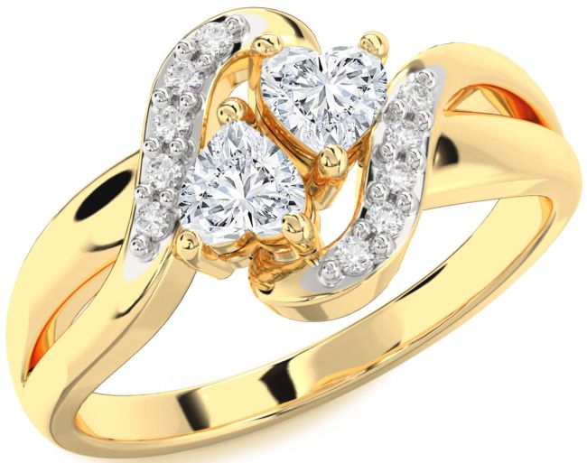Diamond Gold Two Heart Ring