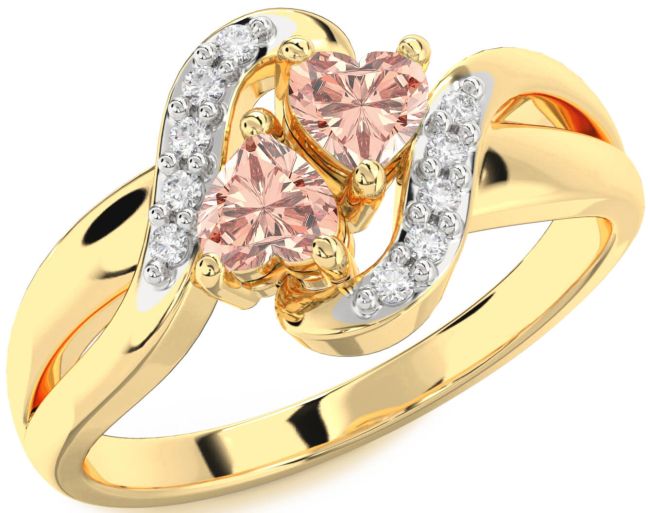Diamond Morganite Gold Two Heart Ring