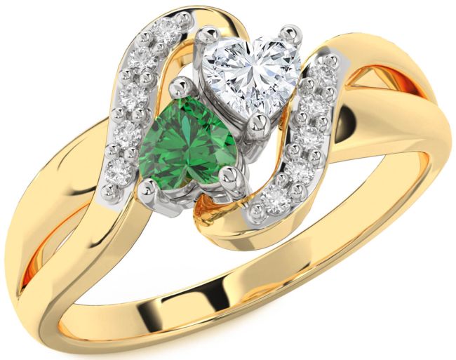 Diamond Gold Silver Two Heart Promise Ring