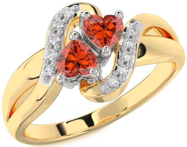 Diamond Fire Opal Gold Silver Two Heart Ring